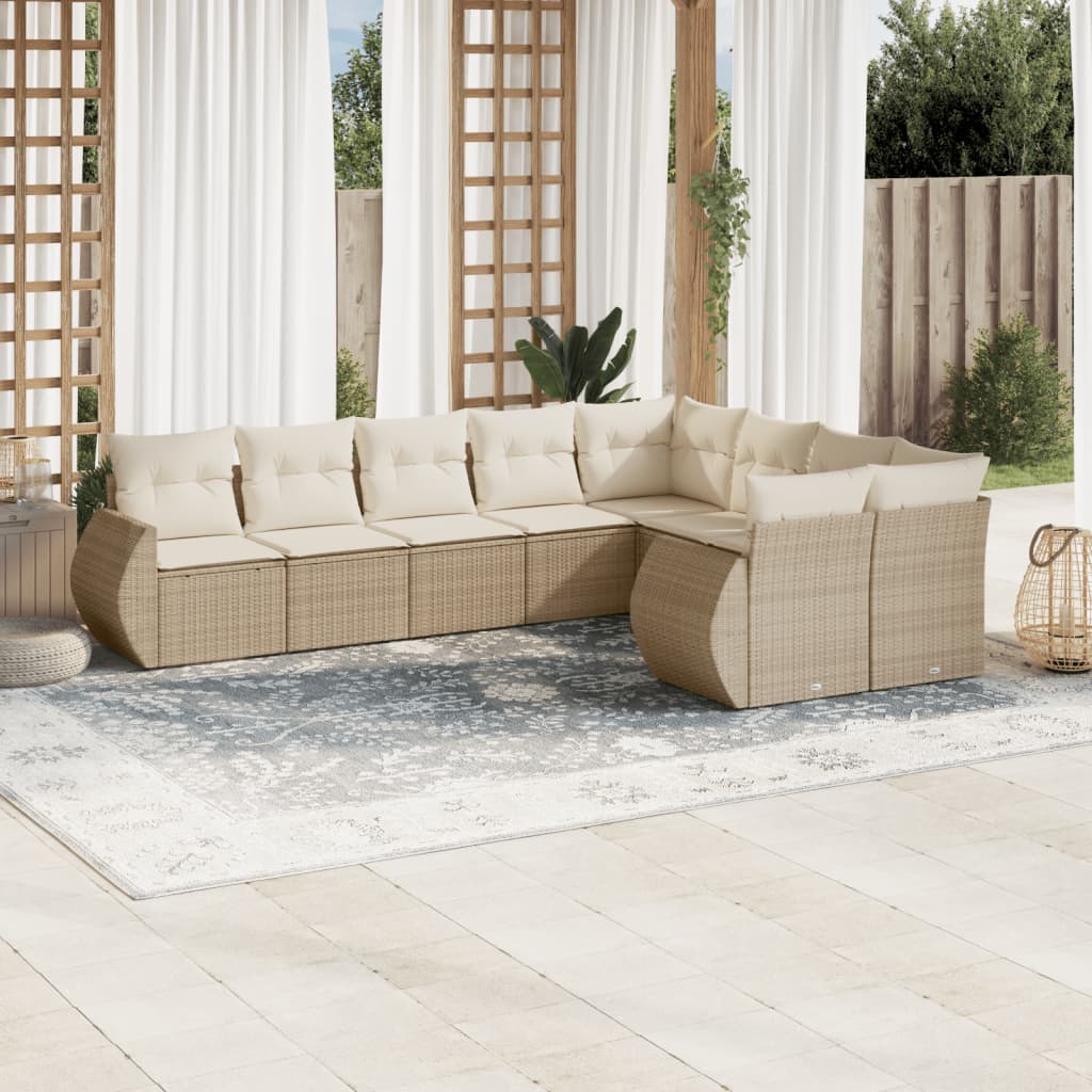 Soffgrupp För Trädgård Med Dynor 10 Delar Beige Konstrotting