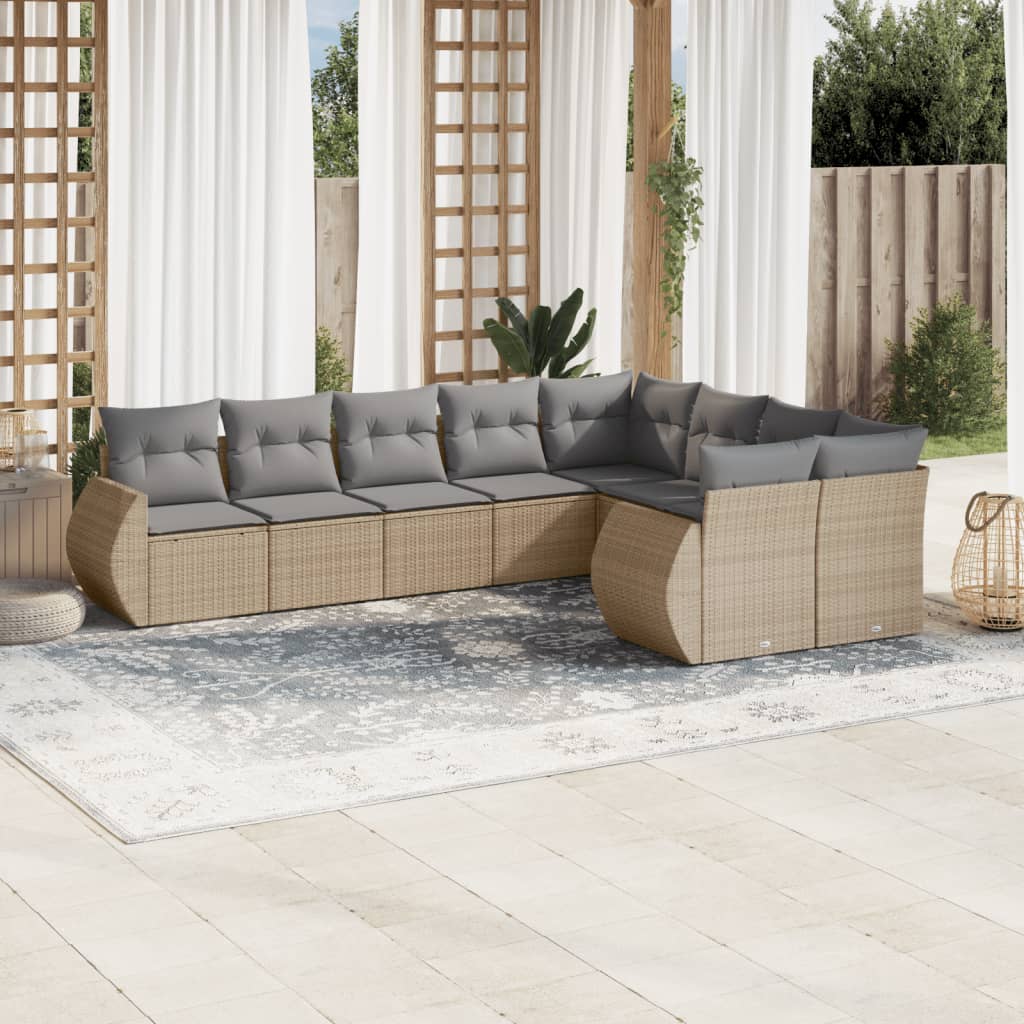 Soffgrupp För Trädgård Med Dynor 10 Delar Beige Konstrotting
