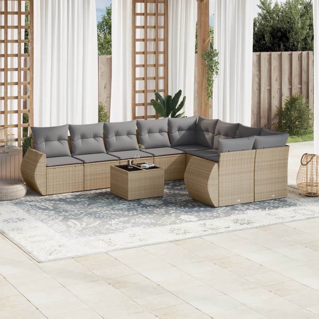 Soffgrupp För Trädgård Med Dynor 10 Delar Beige Konstrotting