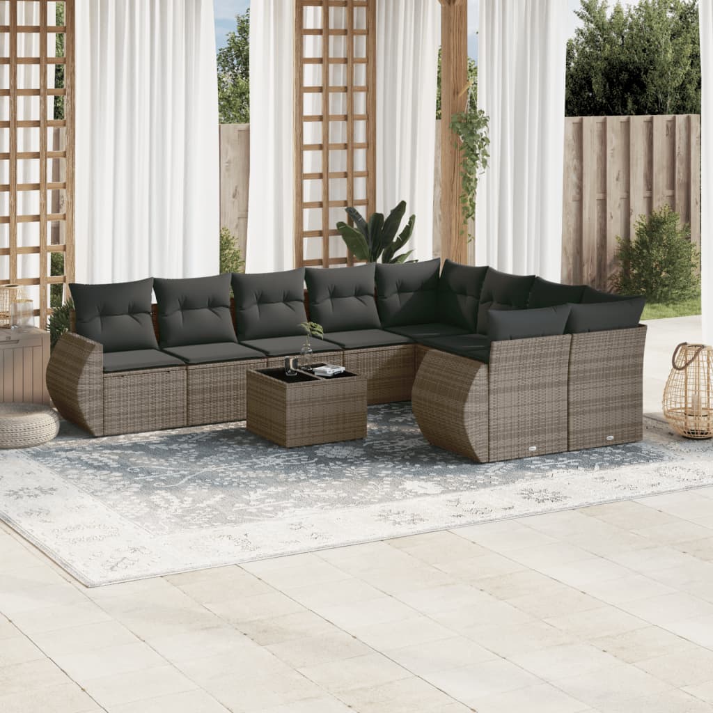 Soffgrupp För Trädgård Med Dynor 10 Delar Beige Konstrotting