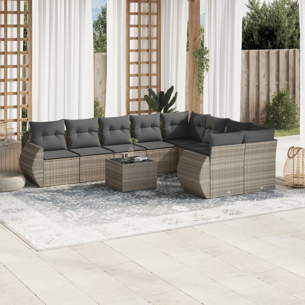 Soffgrupp För Trädgård Med Dynor 10 Delar Beige Konstrotting