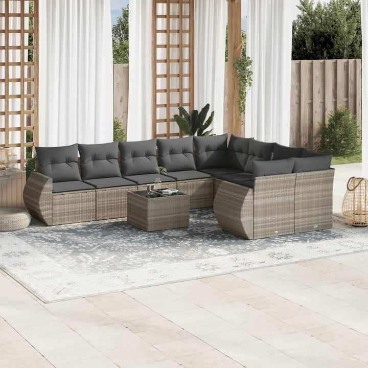Soffgrupp För Trädgård Med Dynor 10 Delar Beige Konstrotting
