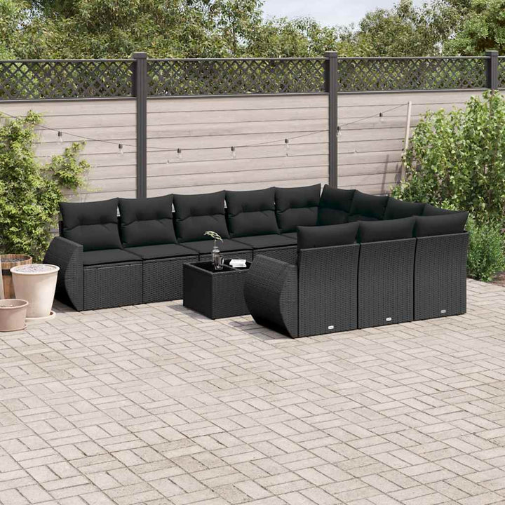 Loungegrupp 10 Delar Med Svarta Dynor Konstrotting
