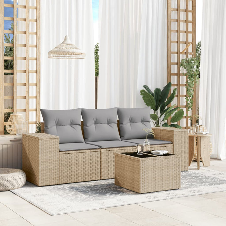 Soffgrupp För Trädgård Med Dynor 4 Delar Beige Konstrotting