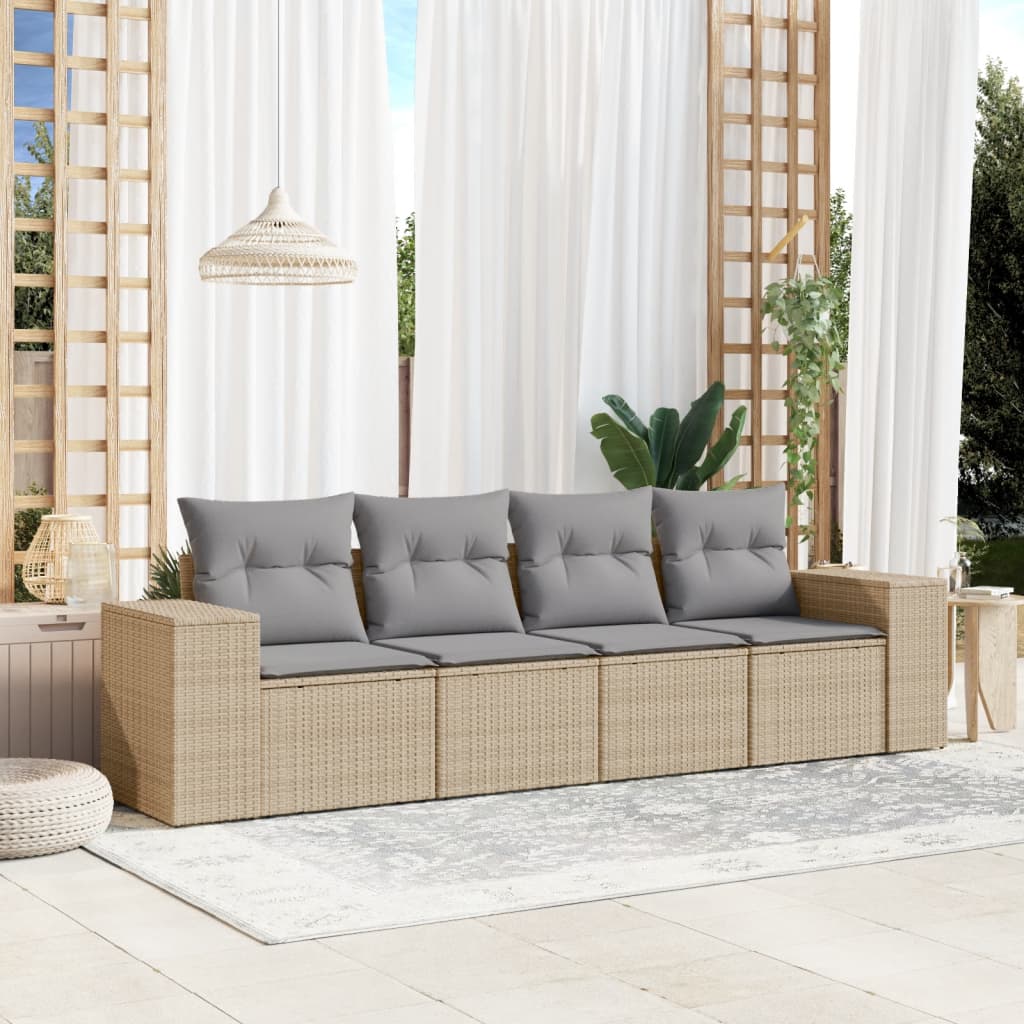 Soffgrupp För Trädgården Med Dynor 5 Delar Beige Konstrotting