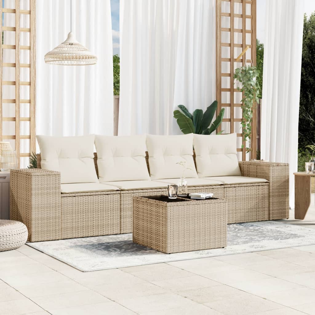 Soffgrupp För Trädgården Med Dynor 5 Delar Beige Konstrotting