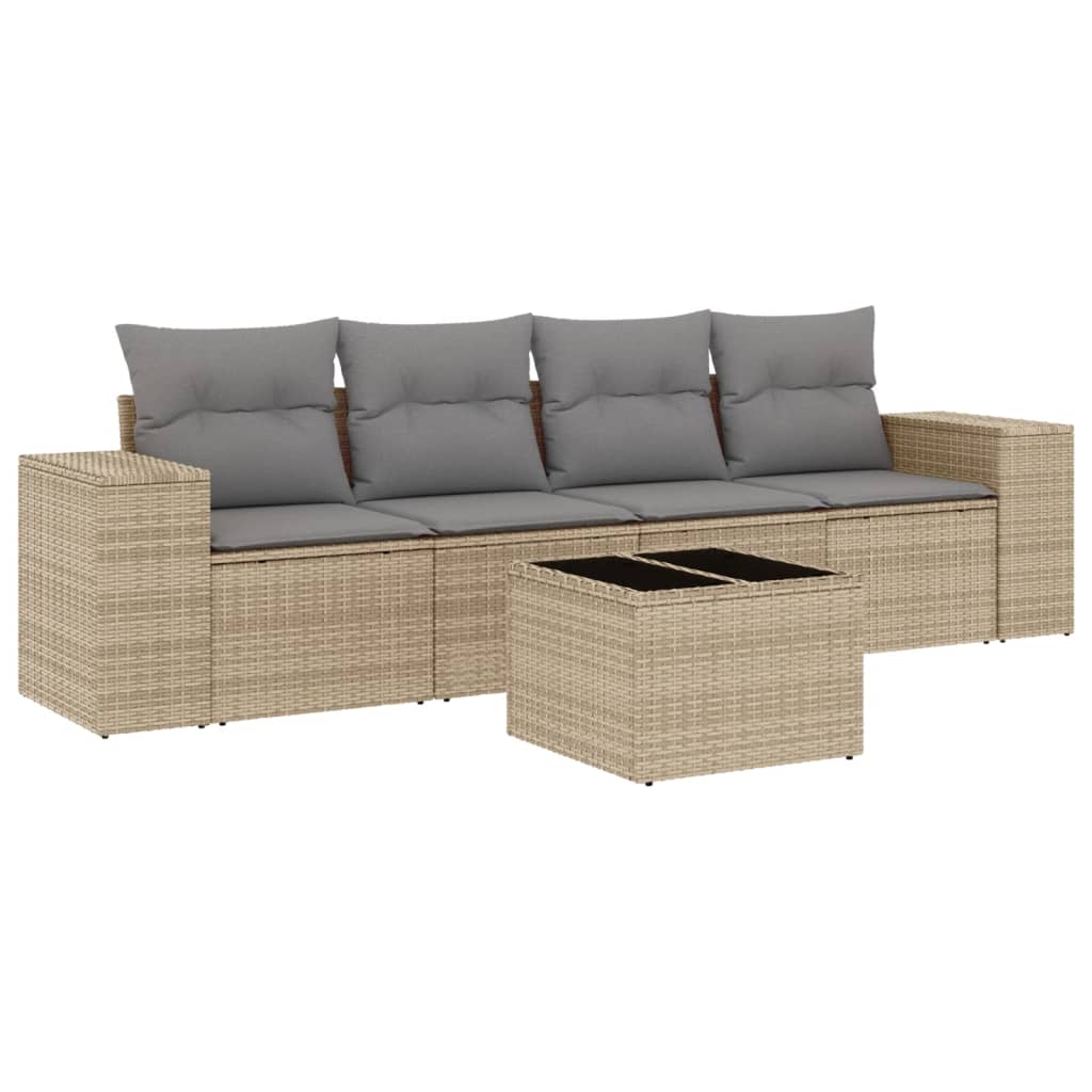 Soffgrupp För Trädgården Med Dynor 5 Delar Beige Konstrotting