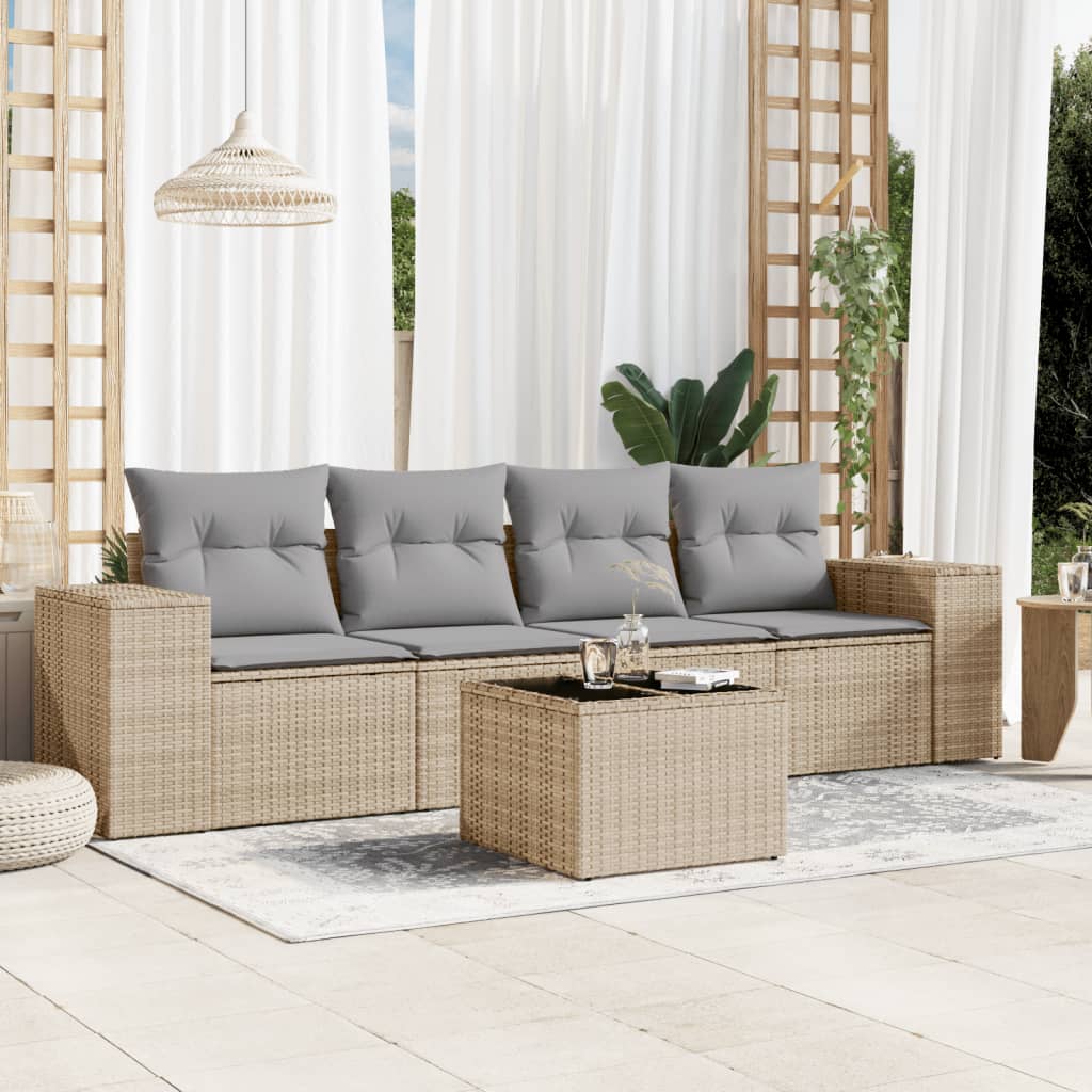 Soffgrupp För Trädgården Med Dynor 5 Delar Beige Konstrotting