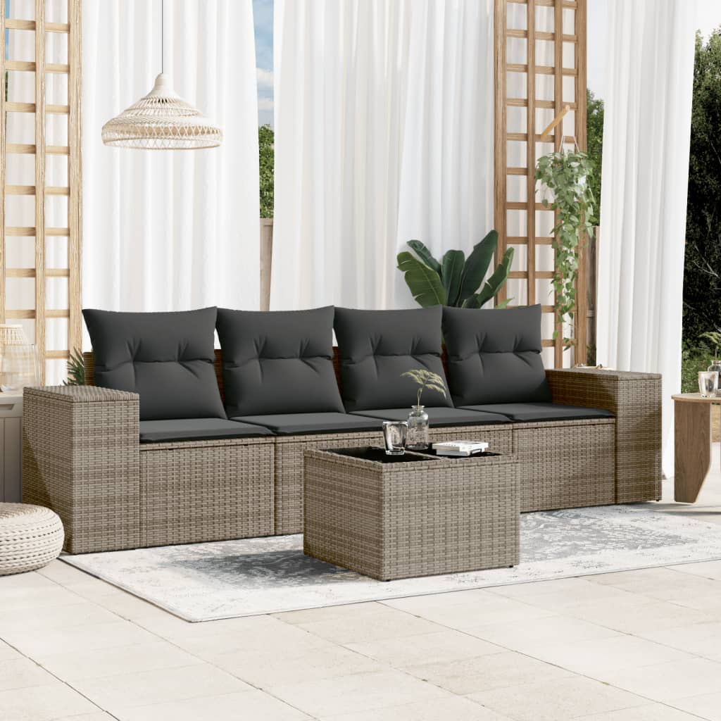 Soffgrupp För Trädgården Med Dynor 5 Delar Beige Konstrotting