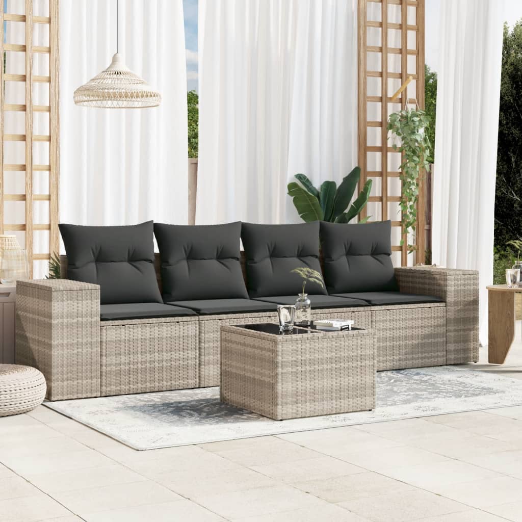 Soffgrupp För Trädgården Med Dynor 5 Delar Beige Konstrotting