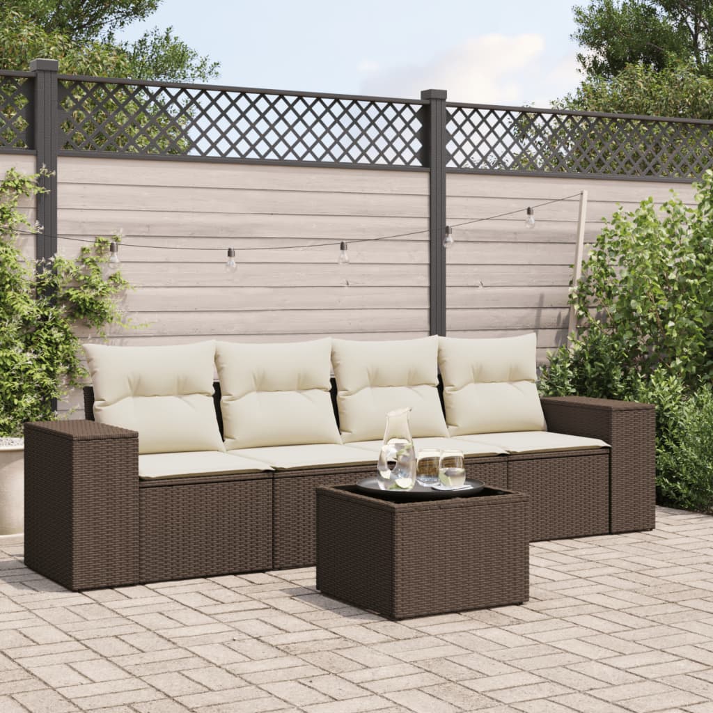 Soffgrupp För Trädgården Med Dynor 5 Delar Beige Konstrotting