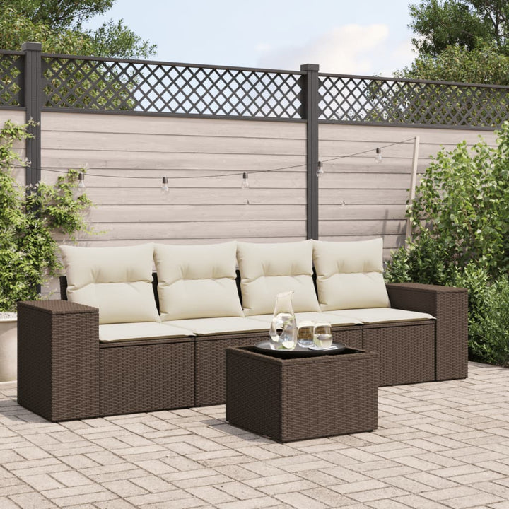 Soffgrupp För Trädgården Med Dynor 5 Delar Beige Konstrotting