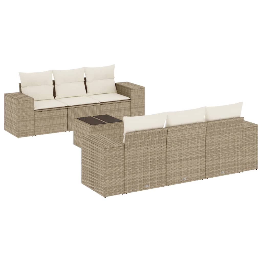 Matgrupp För Trädgården Med Dynor 7 Delar Beige Konstrotting