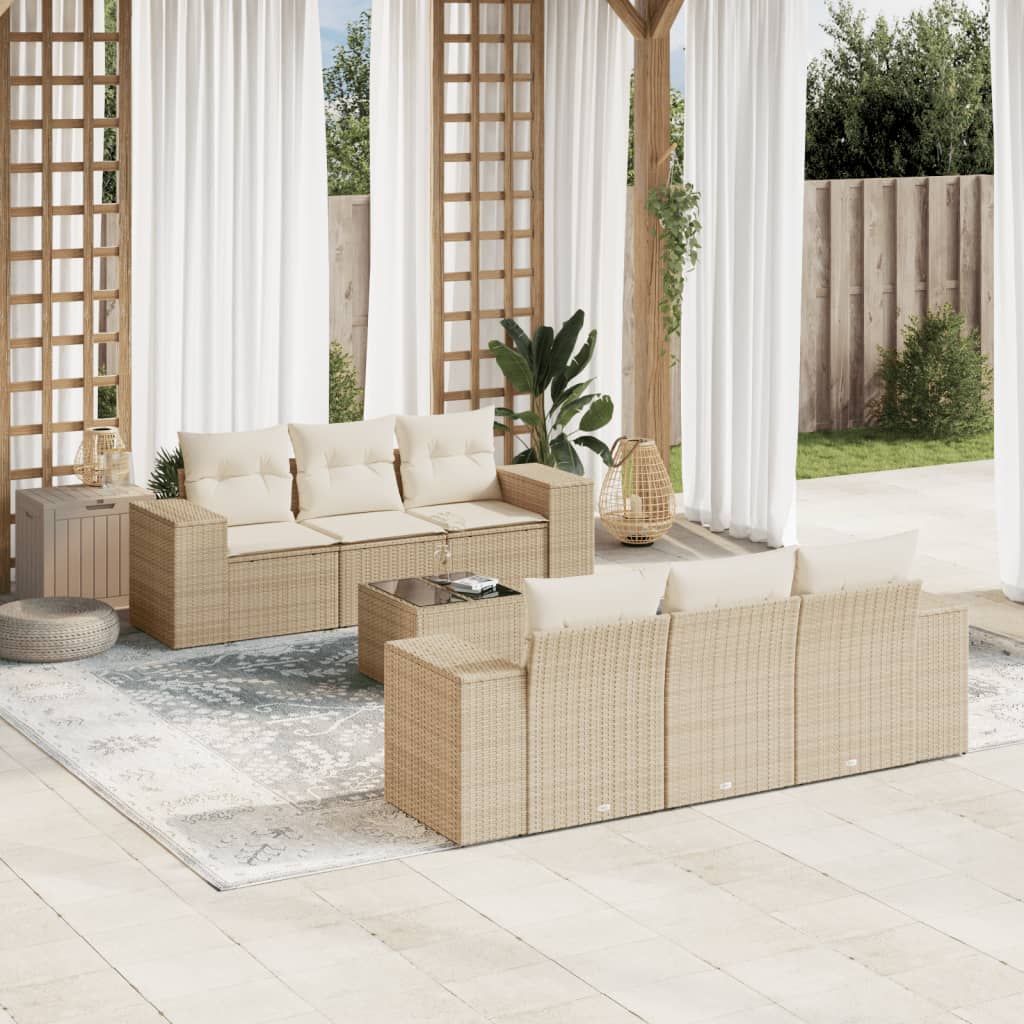 Matgrupp För Trädgården Med Dynor 7 Delar Beige Konstrotting