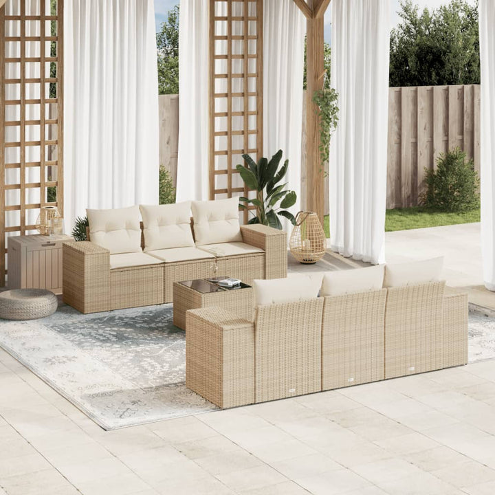 Matgrupp För Trädgården Med Dynor 7 Delar Beige Konstrotting