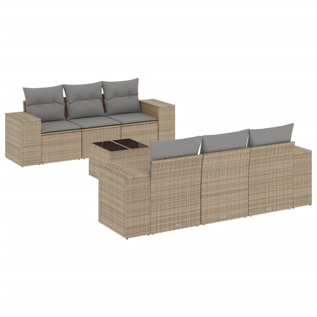 Matgrupp För Trädgården Med Dynor 7 Delar Beige Konstrotting