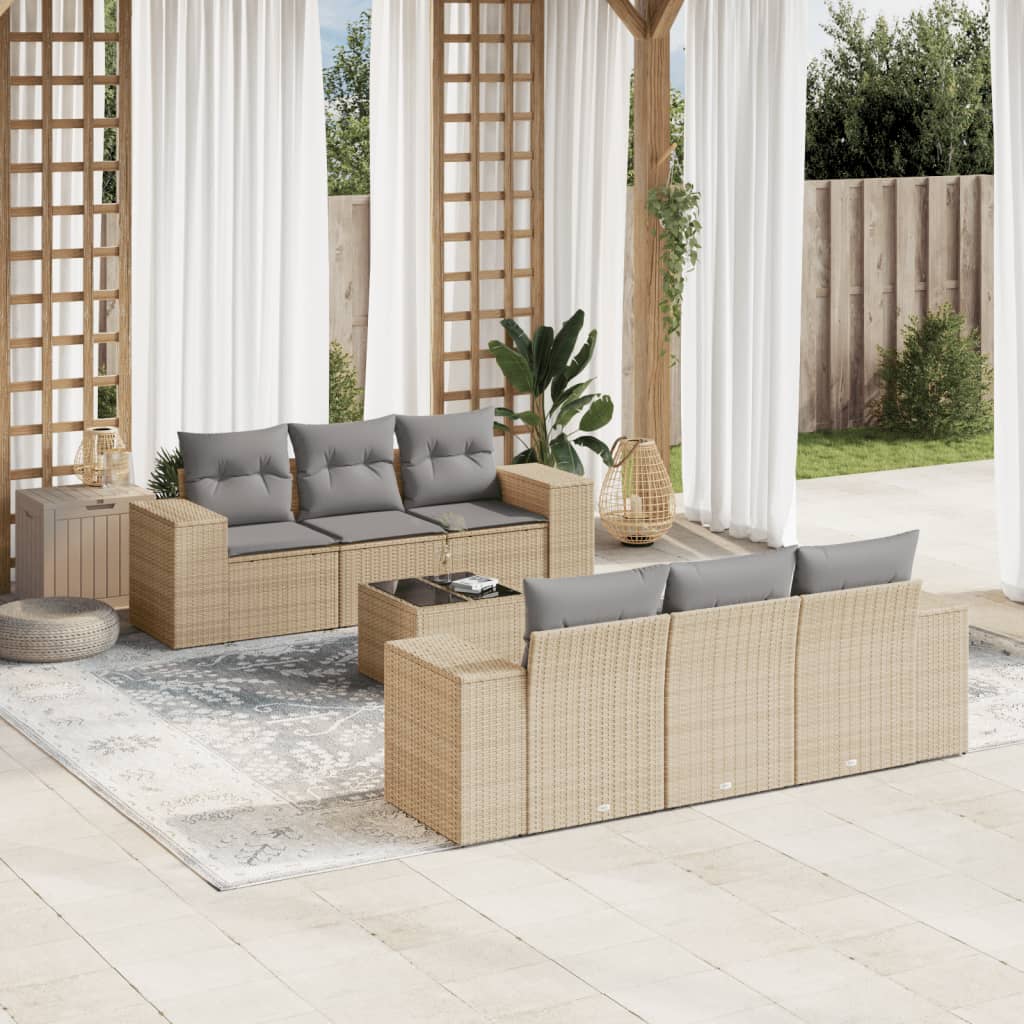 Matgrupp För Trädgården Med Dynor 7 Delar Beige Konstrotting