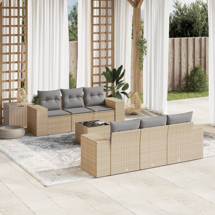 Matgrupp För Trädgården Med Dynor 7 Delar Beige Konstrotting