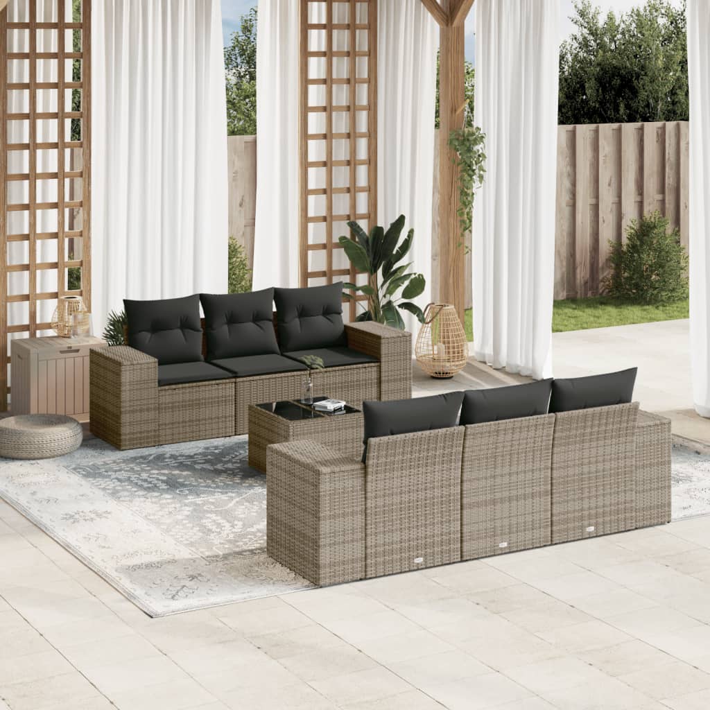 Matgrupp För Trädgården Med Dynor 7 Delar Beige Konstrotting