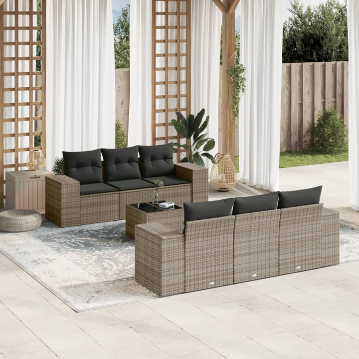 Matgrupp För Trädgården Med Dynor 7 Delar Beige Konstrotting