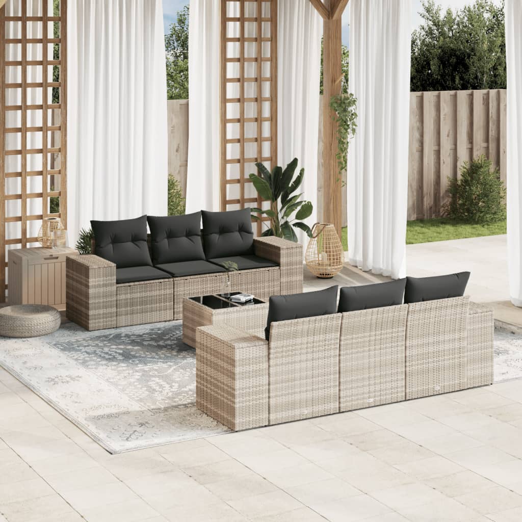 Matgrupp För Trädgården Med Dynor 7 Delar Beige Konstrotting