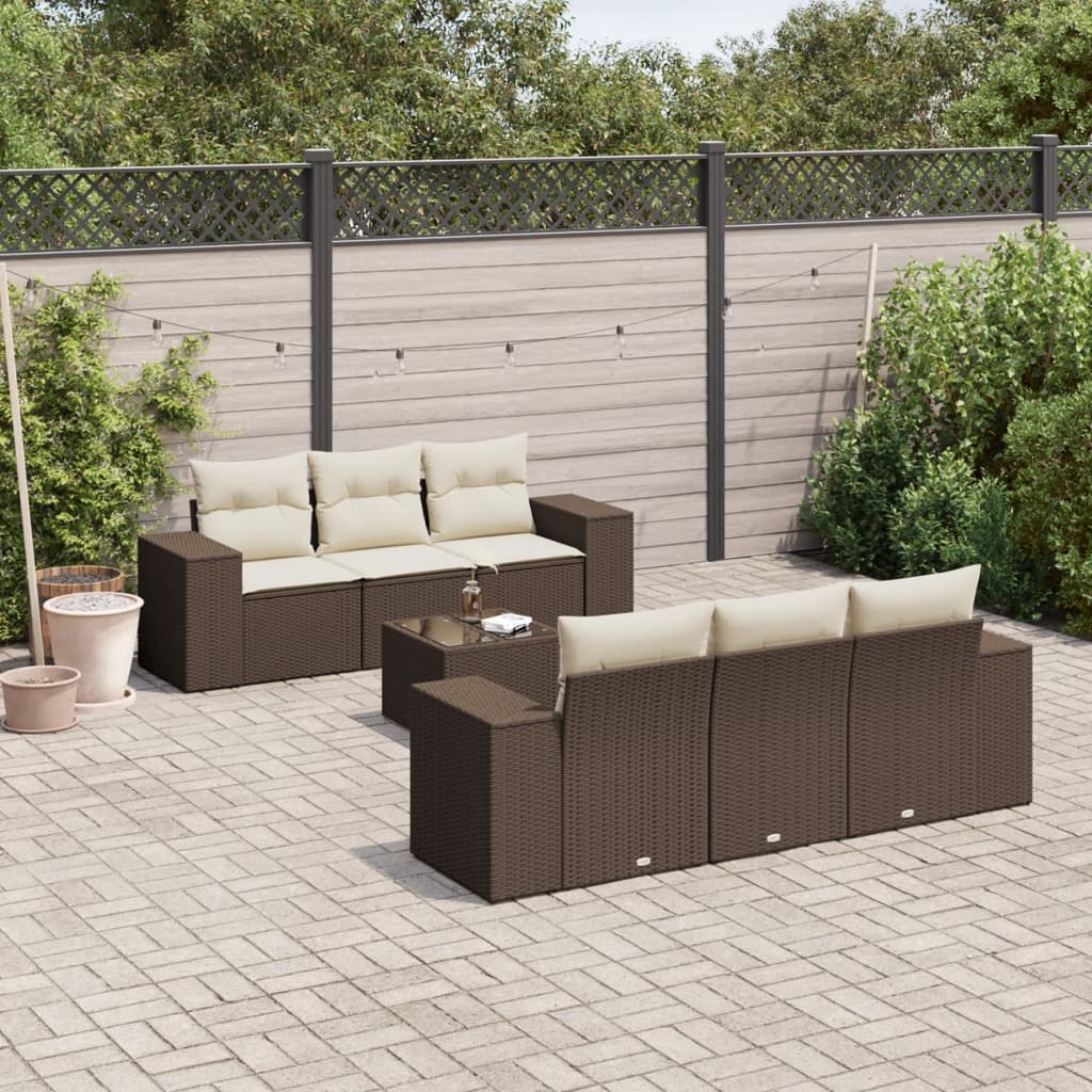 Matgrupp För Trädgården Med Dynor 7 Delar Beige Konstrotting