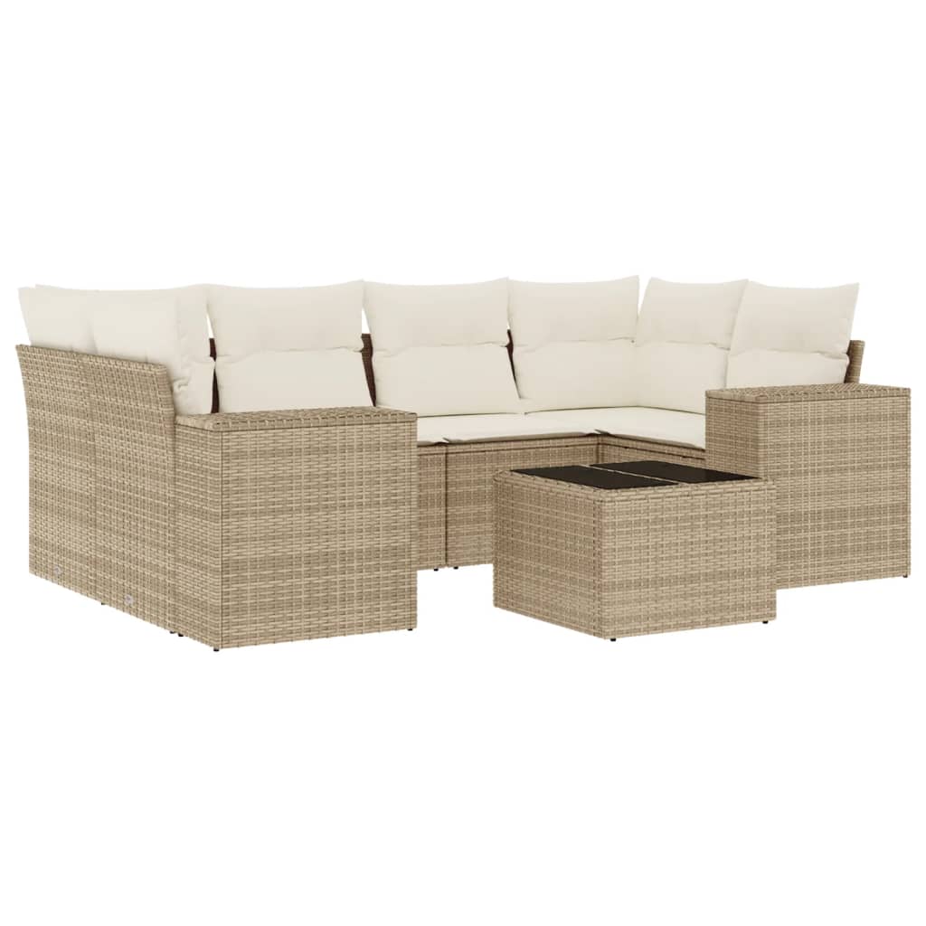 Matgrupp För Trädgården Med Dynor 7 Delar Beige Konstrotting