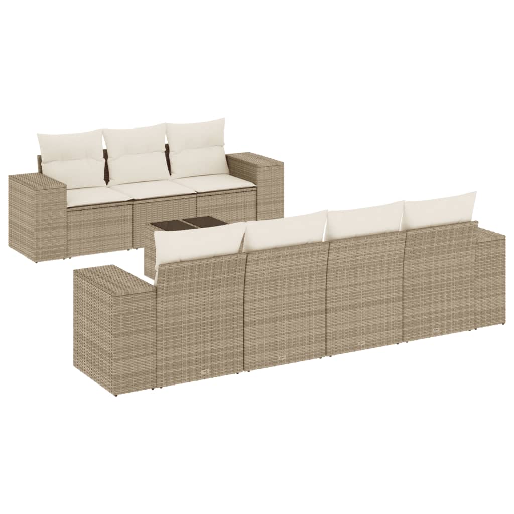 Matgrupp För Trädgården Med Dynor 8 Delar Beige Konstrotting