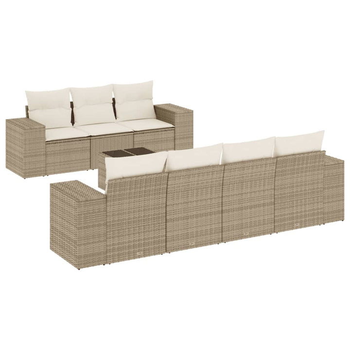 Matgrupp För Trädgården Med Dynor 8 Delar Beige Konstrotting