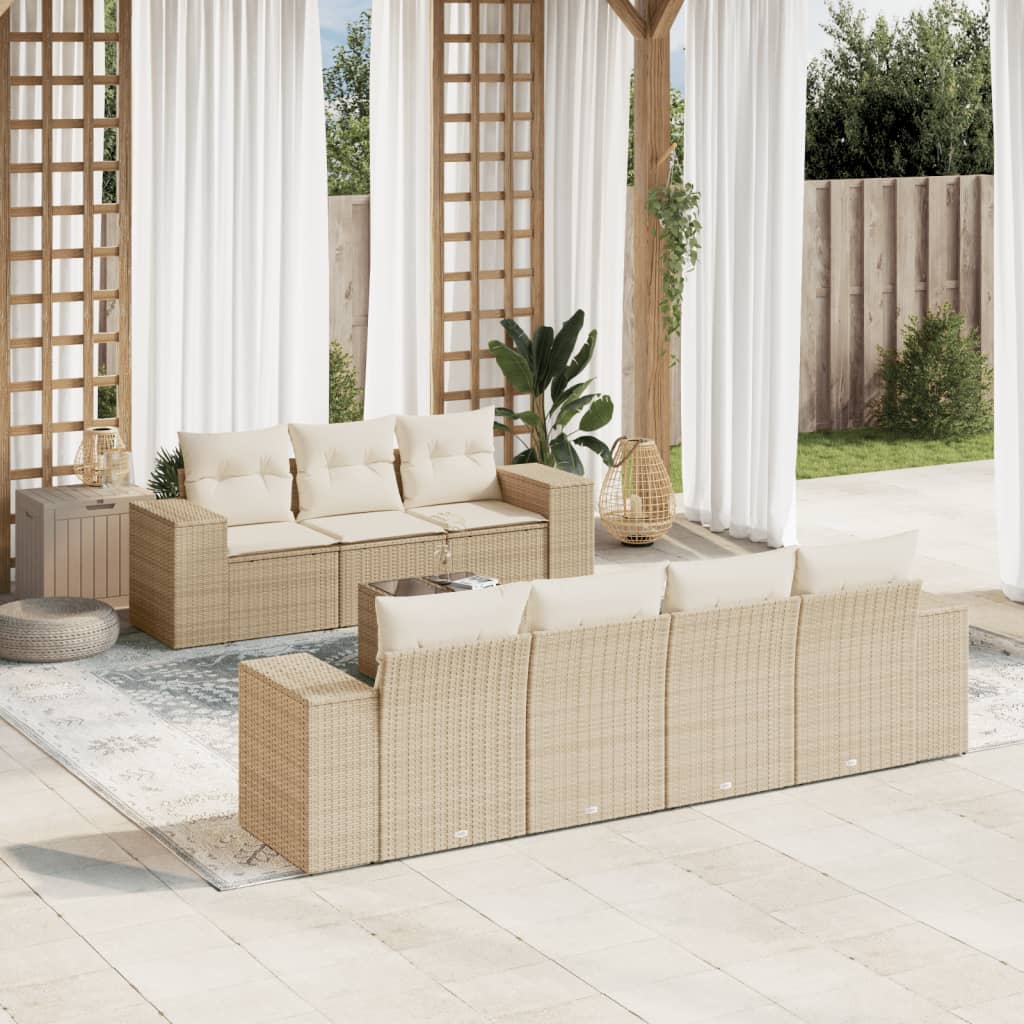 Matgrupp För Trädgården Med Dynor 8 Delar Beige Konstrotting