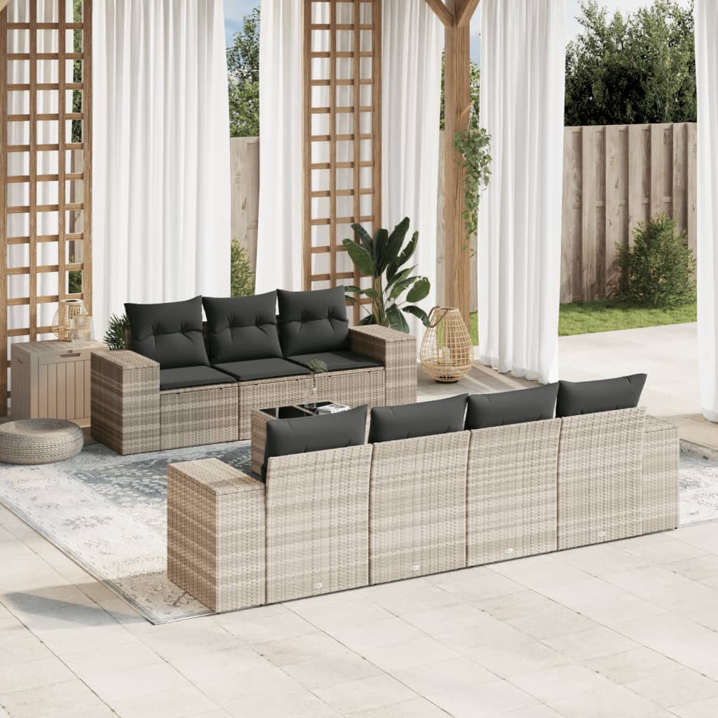 Matgrupp För Trädgården Med Dynor 8 Delar Beige Konstrotting