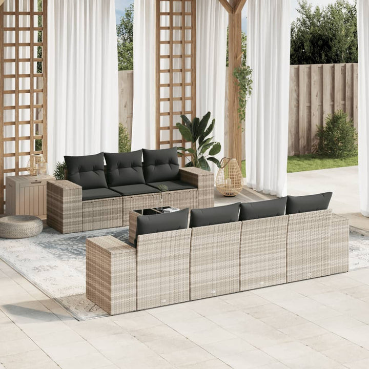Matgrupp För Trädgården Med Dynor 8 Delar Beige Konstrotting
