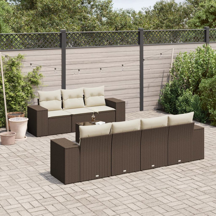 Matgrupp För Trädgården Med Dynor 8 Delar Beige Konstrotting