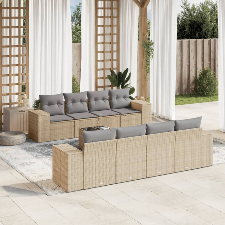 Soffgrupp För Trädgården Med Dynor 9 Delar Beige Konstrotting