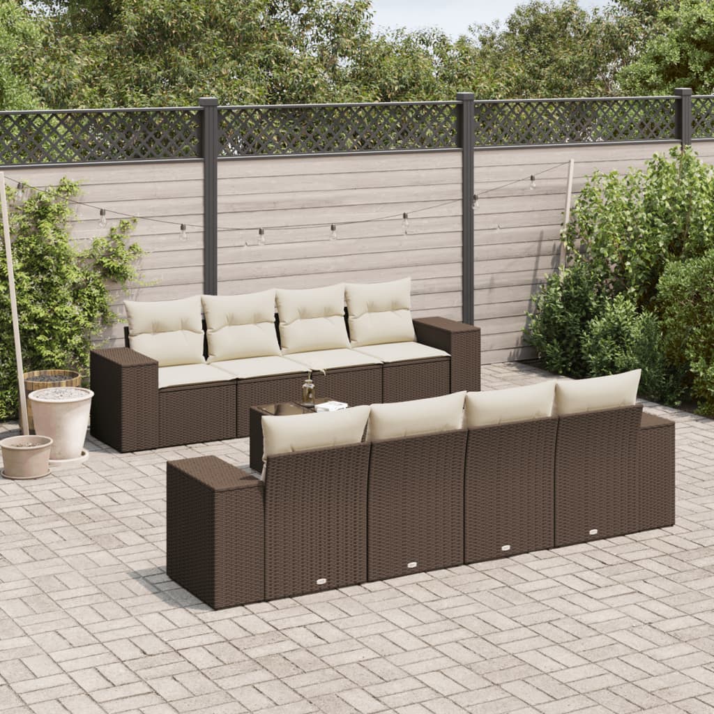 Soffgrupp För Trädgården Med Dynor 9 Delar Beige Konstrotting