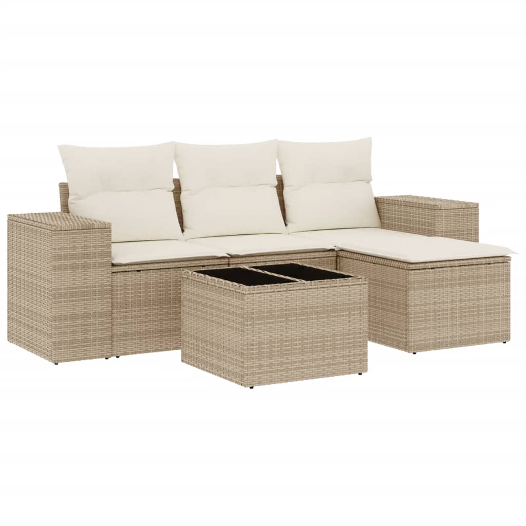 Soffgrupp För Trädgården Med Dynor 5 Delar Beige Konstrotting