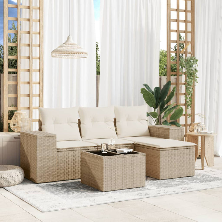 Soffgrupp För Trädgård Med Dynor 4 Delar Beige Konstrotting