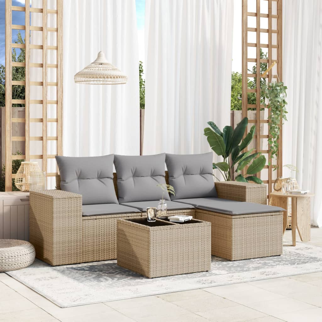 Soffgrupp För Trädgård Med Dynor 4 Delar Beige Konstrotting