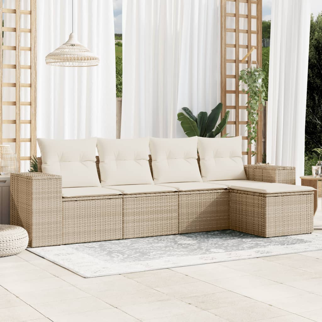 Soffgrupp För Trädgården Med Dynor 5 Delar Beige Konstrotting