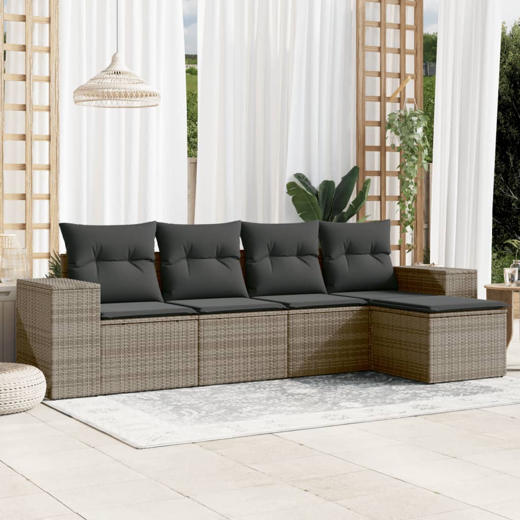 Soffgrupp För Trädgården Med Dynor 5 Delar Beige Konstrotting