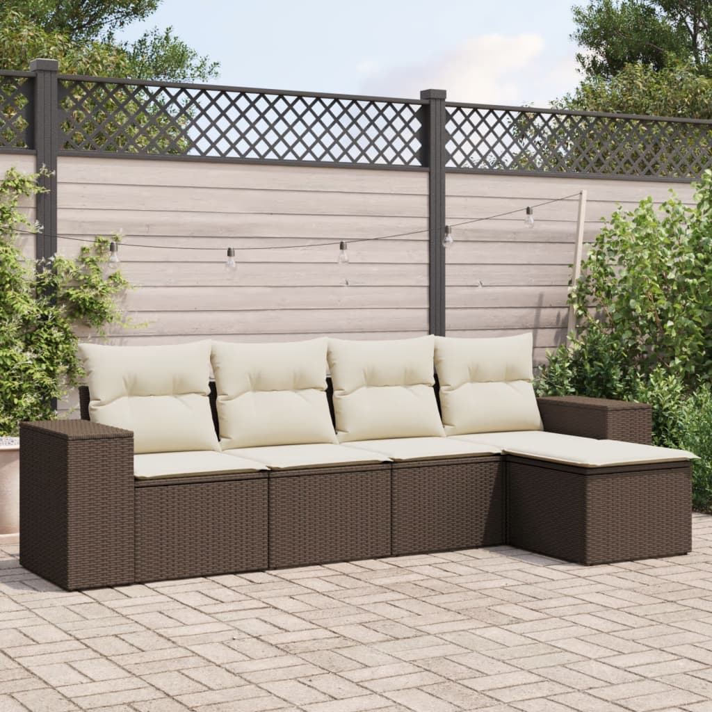 Soffgrupp För Trädgården Med Dynor 5 Delar Beige Konstrotting