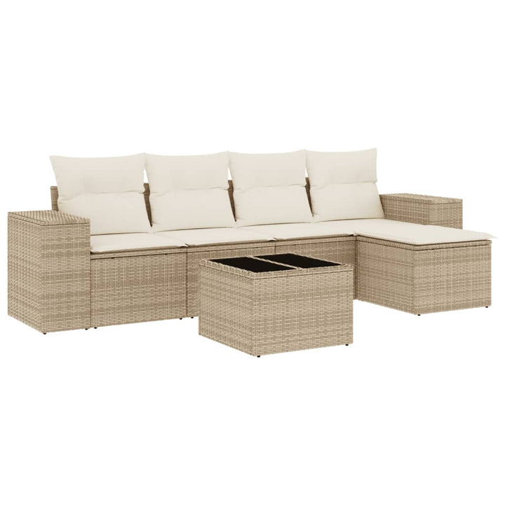 Soffgrupp För Trädgården Med Dynor 6 Delar Beige Konstrotting