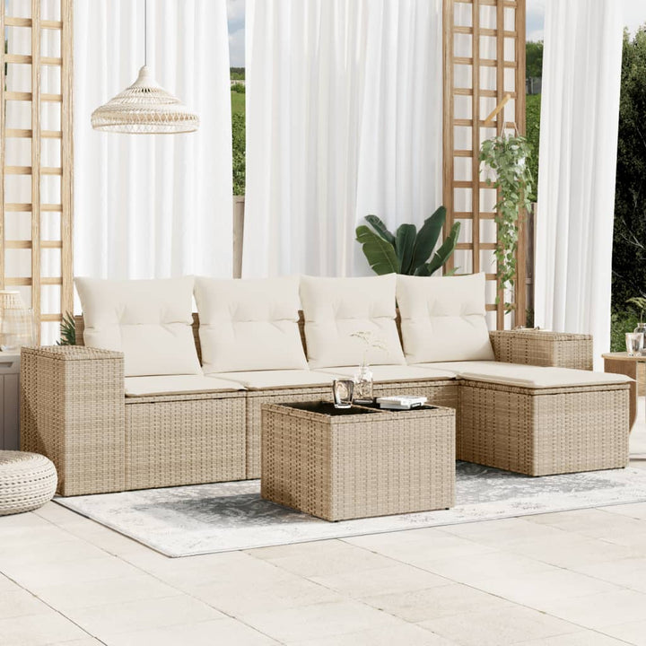 Soffgrupp För Trädgården Med Dynor 5 Delar Beige Konstrotting