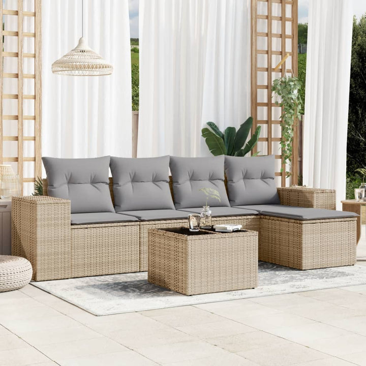 Soffgrupp För Trädgården Med Dynor 5 Delar Beige Konstrotting