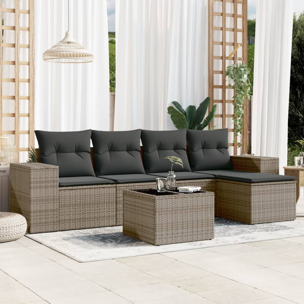 Soffgrupp För Trädgården Med Dynor 5 Delar Beige Konstrotting