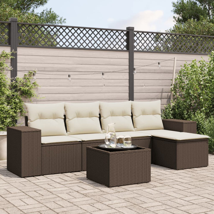 Soffgrupp För Trädgården Med Dynor 5 Delar Beige Konstrotting