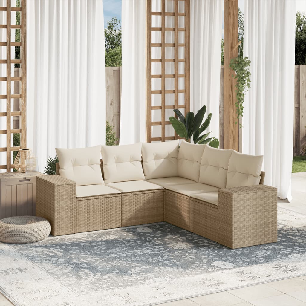 Soffgrupp För Trädgården Med Dynor 5 Delar Beige Konstrotting