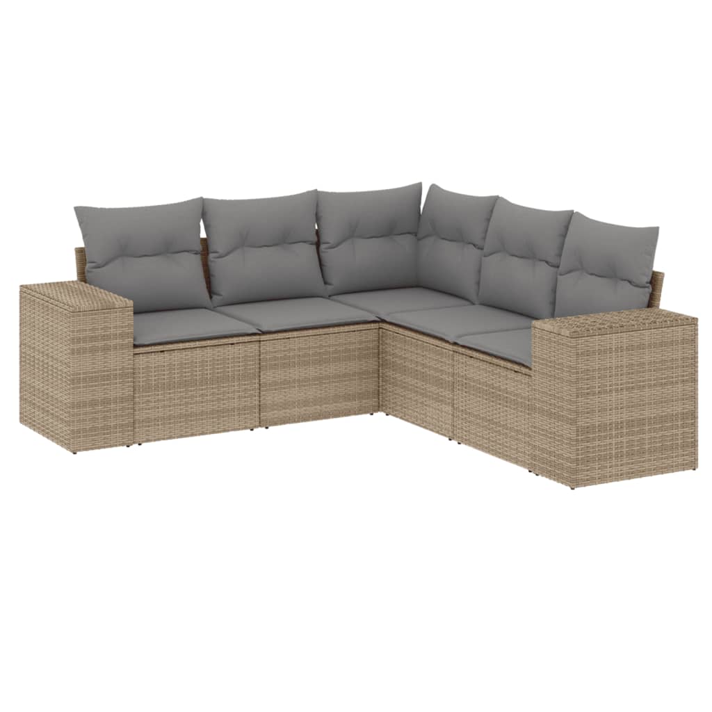 Soffgrupp För Trädgården Med Dynor 5 Delar Beige Konstrotting