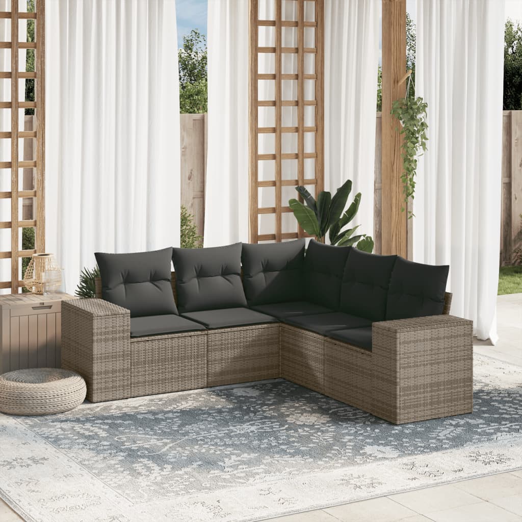 Soffgrupp För Trädgården Med Dynor 5 Delar Beige Konstrotting