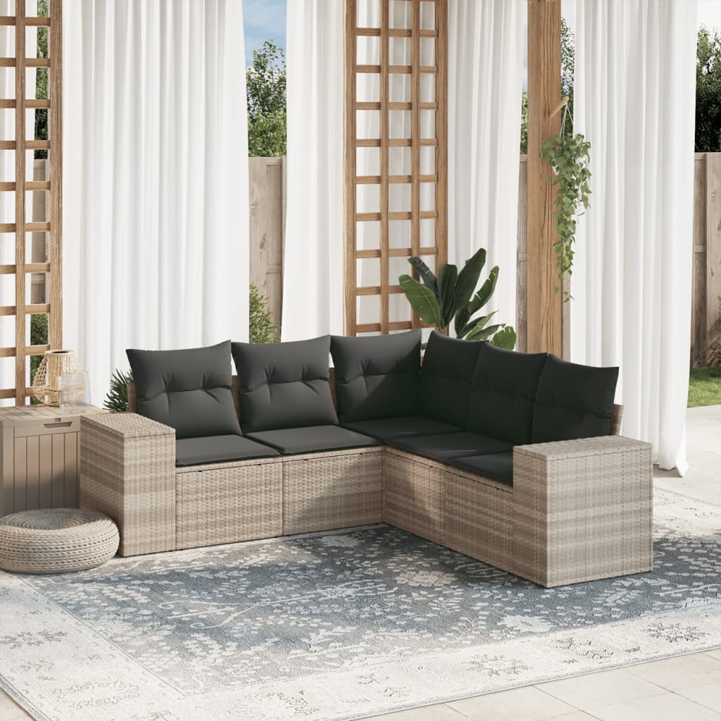Soffgrupp För Trädgården Med Dynor 5 Delar Beige Konstrotting
